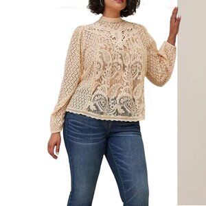 Torrid Lace high neck top ivory Victorian boho